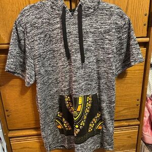 Men’s Brooklyn Xpress Tribal Print Gray Hoodie with Yellow Accents Short Sleeve